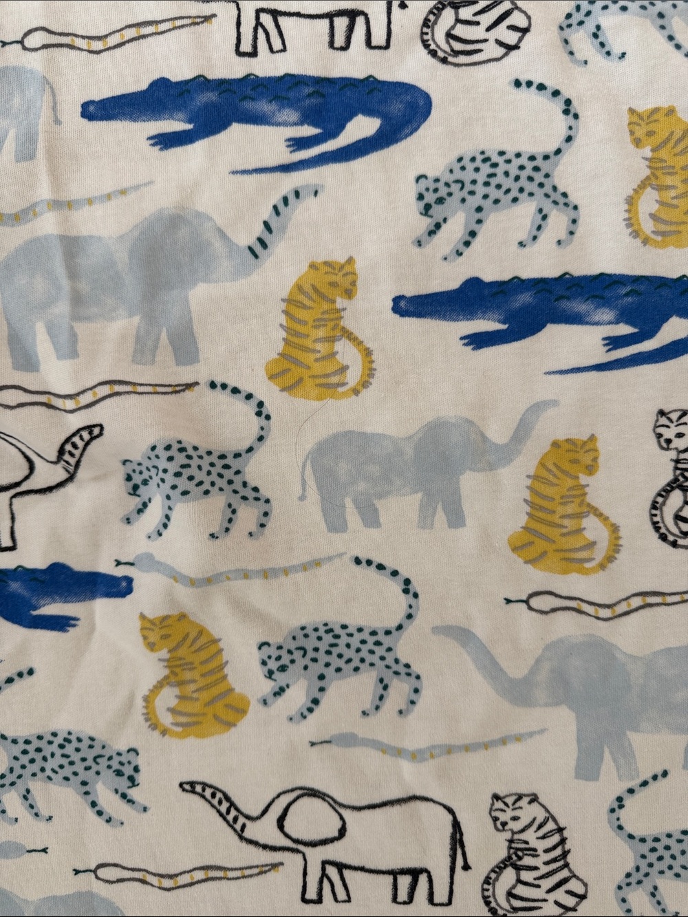 Tea Collection White Cotton Panel with Blue and Teal Animal Motifs